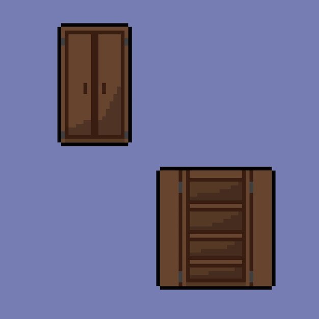 open and closed cupboard with pixel art style