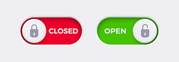 open and closed toggle switch buttons with open lock and closed lock icon material design
