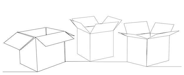 open boxes drawing by one continuous line vector