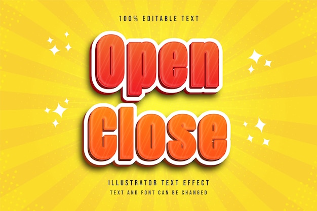 open close, 3d editable text effect.