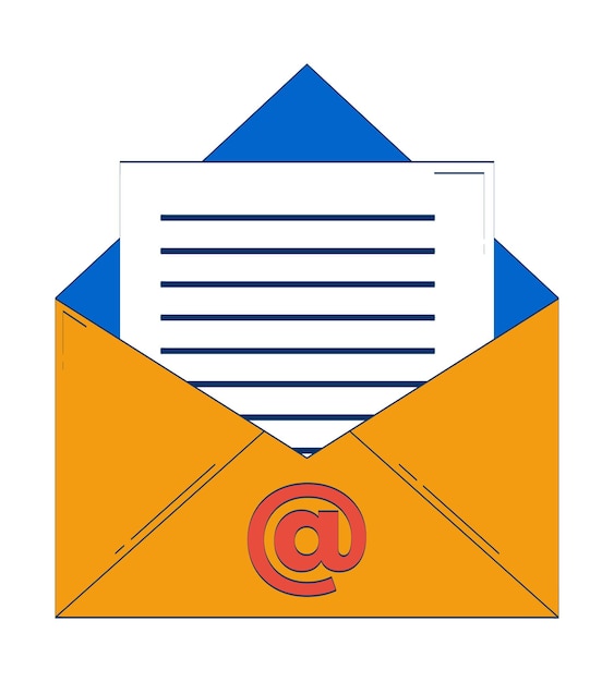 Open envelope with email document 2D doodle object
