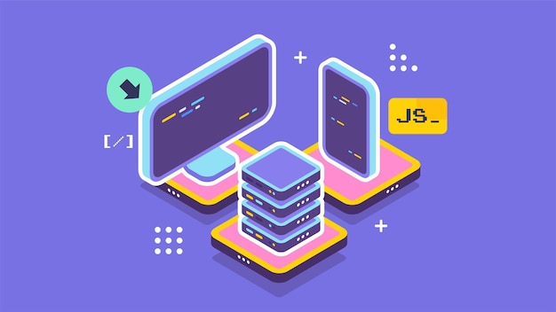 Open source vector illustration Programming language concept Developer protocol platform interface with code information Digital software script