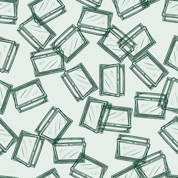Opened window lean forward seamless pattern Retro element inside wall in hand drawn style