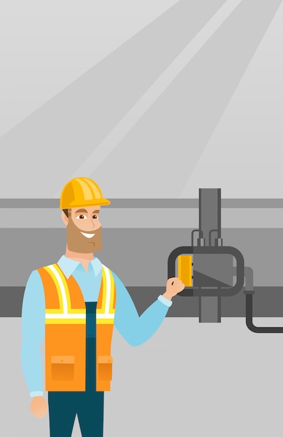 Operator checking detector on gas pipeline.