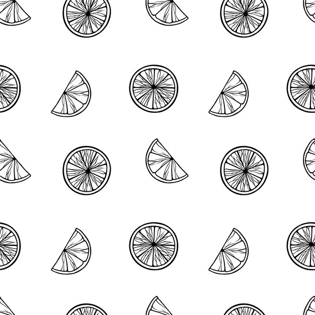 orange and grapefruit line art seamless pattern background with citrus fruit doodles