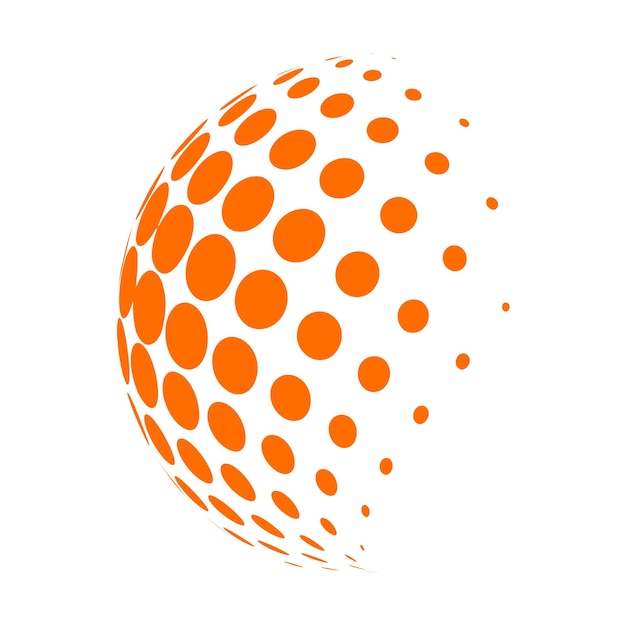 Orange halftone globe vector art. Spherical polka dots logo design.