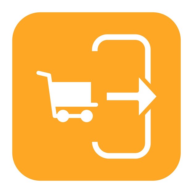 orange sign with a shopping cart and an arrow pointing to the right