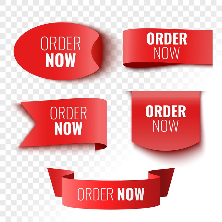 Vector order now sale banners red ribbons tags and stickers vector illustration