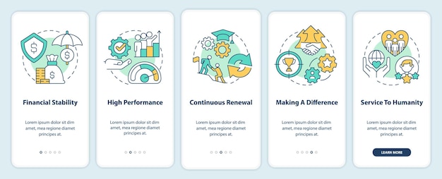 Organizational culture characteristics onboarding mobile app screen