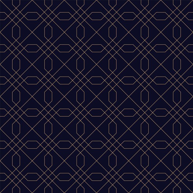 Ornamental geometric seamless blue background Grid repeatable golden pattern elegant symmetry design