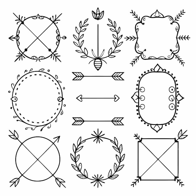 Ornate Vintage Frames and Decorative Elements Black and White Illustration