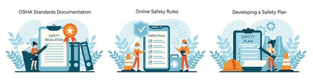 Osha compliance set showcasing standard documentation enforcing online safety rules and crafting