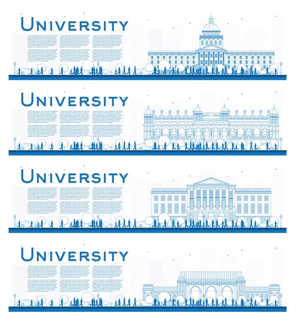 outline set of university campus study banners. illustration
