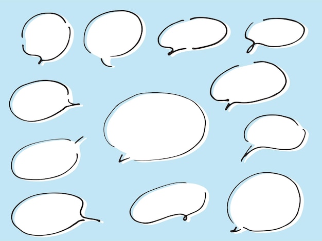 Oval line drawing speech balloons with gaps and white painted background