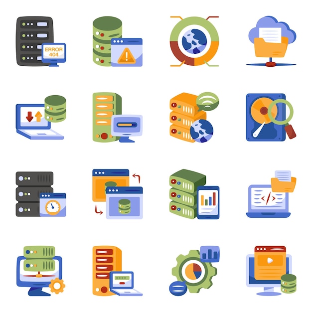 Pack of Data Server Flat Icons