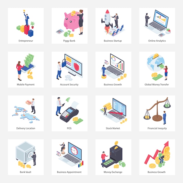 Pack Of Finance Isometric Icons