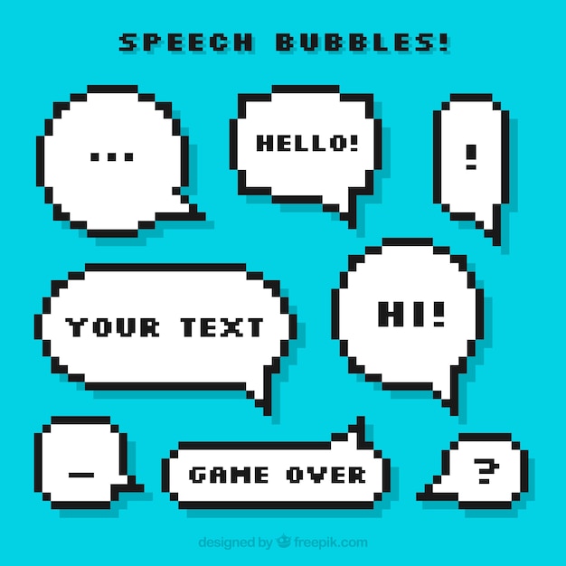 pack of pixelated speech balloons with messages 