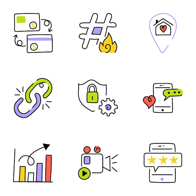 Pack of Web and Multimedia Hand Drawn Icons