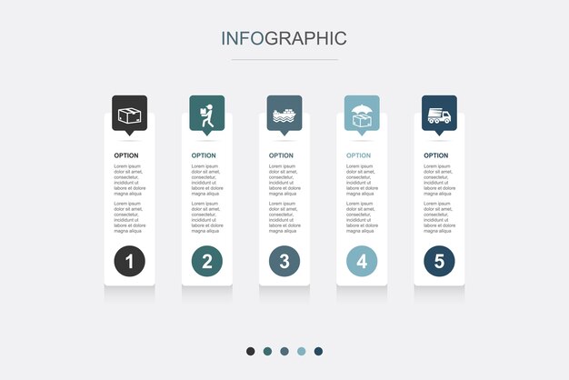 package courier ship by sea parcel insurance express delivery icons infographic design template creative concept with 5 steps