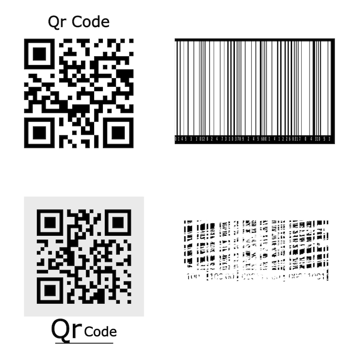 Vector packaging labels bar and qr codes on white vector stickers barcode qr code and pdf code vector barcode label collection