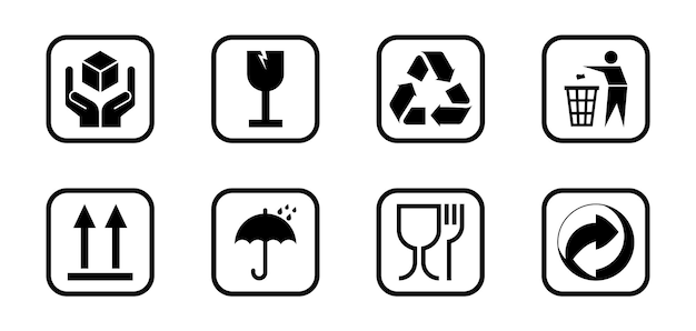 Packaging symbols set Packaging cargo icon