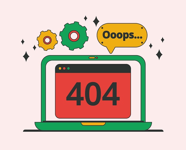 page not found error 404 layout on the monitor screen cartoon modern flat vector illustration