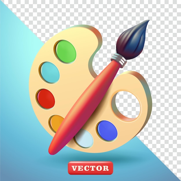 Paint palette and painting brush 3d vector suitable for design elements