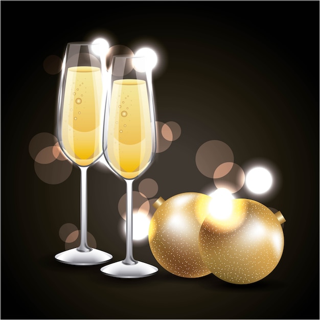 pair of champagne glass cheers golden balls blurred