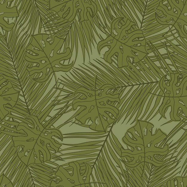 palm and monstera leaves seamless pattern design. tropical leaves branch and monstera summer pattern