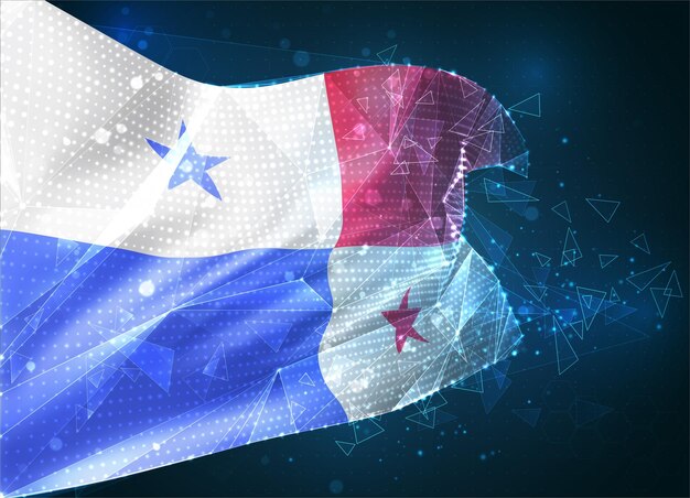 Panama,  vector flag, virtual abstract 3D object from triangular polygons on a blue background