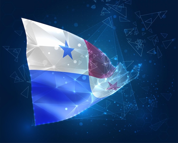 Panama vector flag virtual abstract 3D object from triangular polygons on a blue background