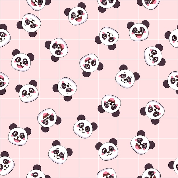 Panda bear cute emoji faces seamless pattern