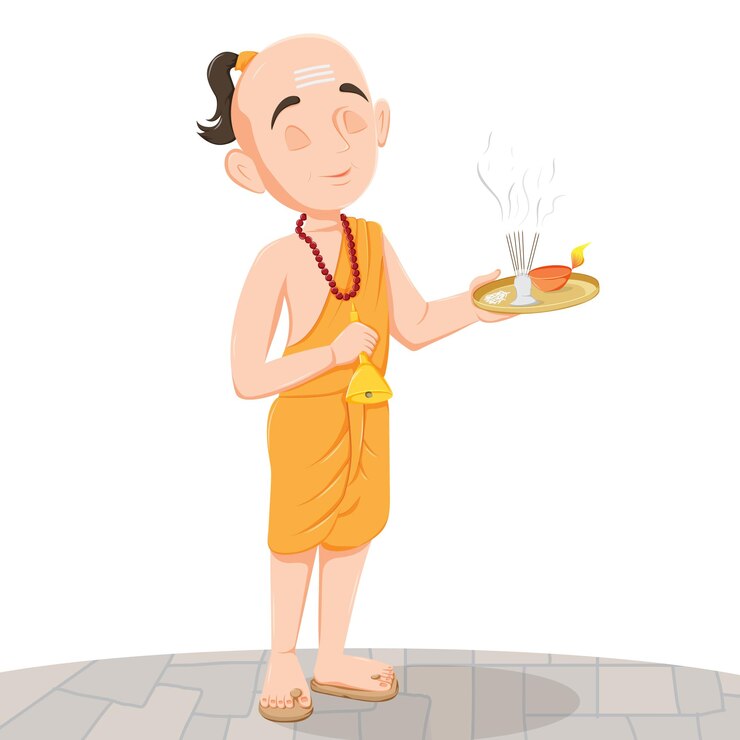 Vector pandit ji praying with diya and incense sticks