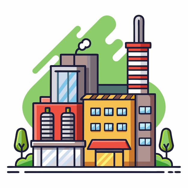 Paper Mill Factory Building Vector with Industrial Gear Icons