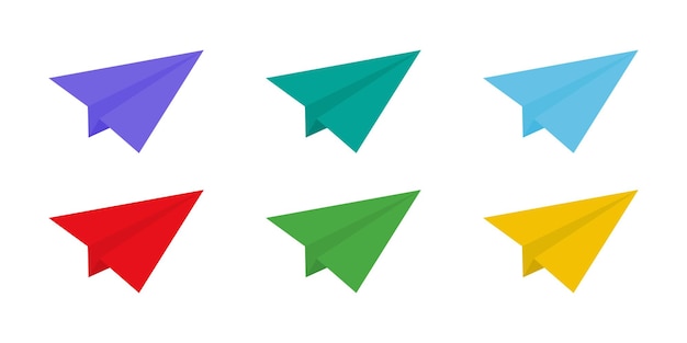 paper plane colorful set in origami style on white background. paper plane colorful in art style.