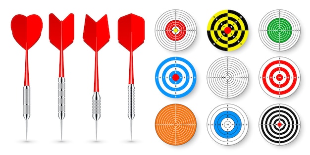 paper targets with dart arrows and shadows shooting range round target divisions marks and numbers