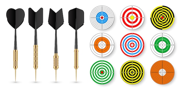 paper targets with dart arrows and shadows shooting range round target divisions marks and numbers