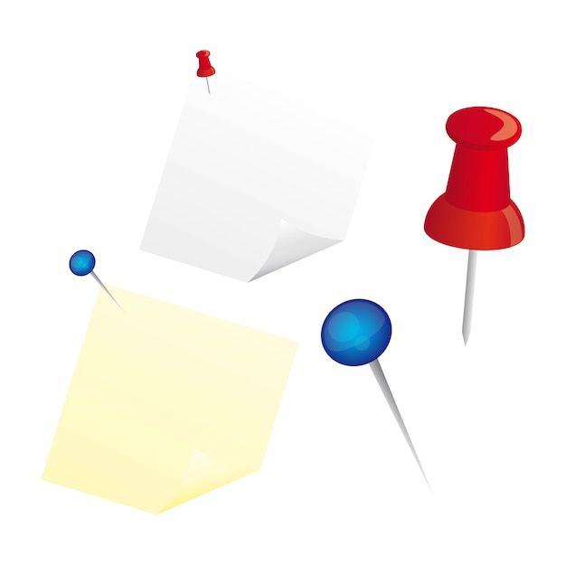 papers and push pin isolated over white background vector