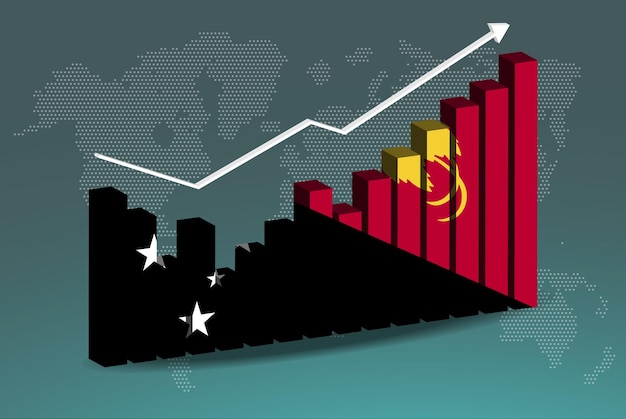 Papua New Guinea 3D bar chart graph with ups and downs increasing values upward rising arrow data