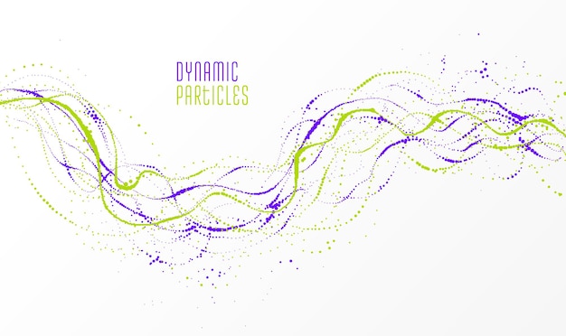 Particle flow array colorful vector abstract background, life forms bio theme microscopic design, dynamic dots elements in motion.