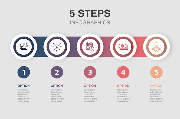 Passive income affiliate marketing annuity money royalty icons Infographic design layout template Creative presentation concept with 5 steps