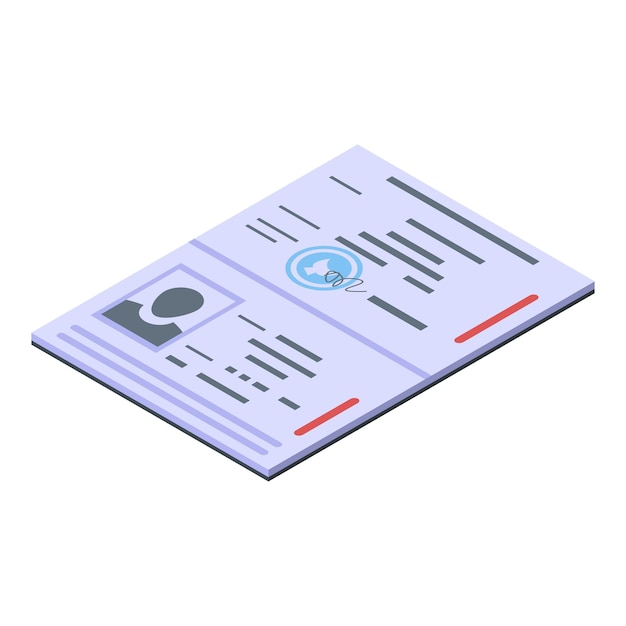 Passport document icon Isometric of passport document vector icon for web design isolated on white background