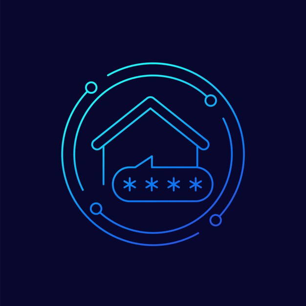Password access line icon with a house vector