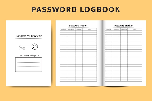 Password log book template design for websites Simple password tracker notebook layout vector