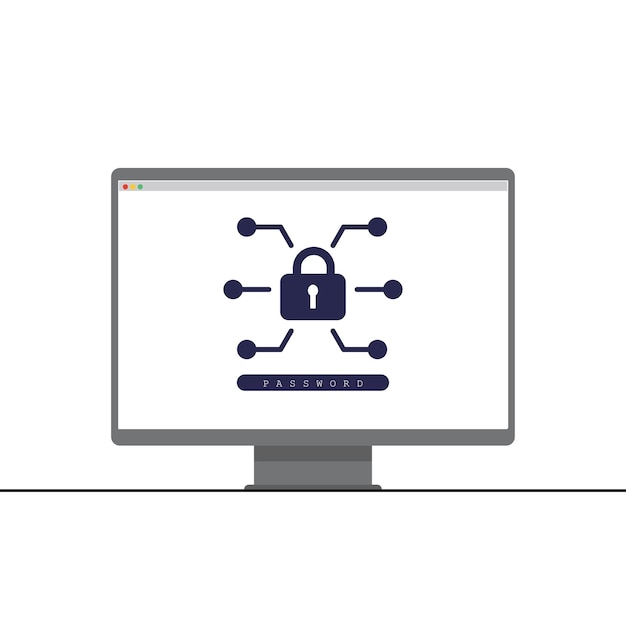password security protection icon on computer screen with digital lock and network connection