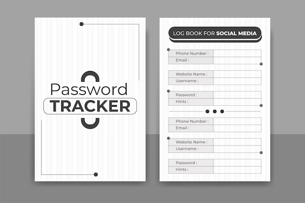 Password tracker diary log book design and KDP interior print template for social media account