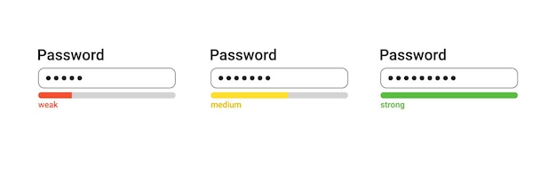 Password weak medium strong interface password website template digital security bar interface