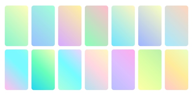 Pastel gradient set Beauty turquoise soft gradients smartphone screen template Yellow blue green phone ui elements Mobile recent vector wallpaper