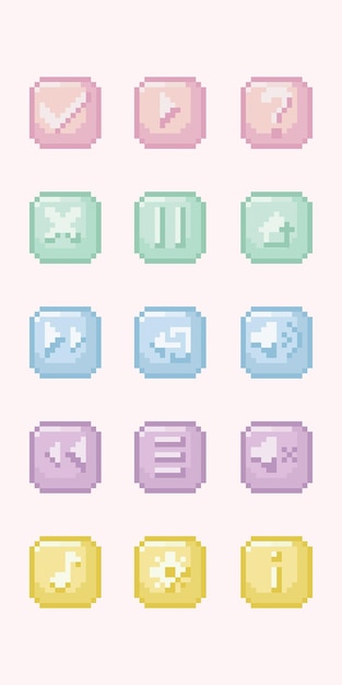 Pastel key interface button 8 bit pixel art collection set Computer game iconFor game development