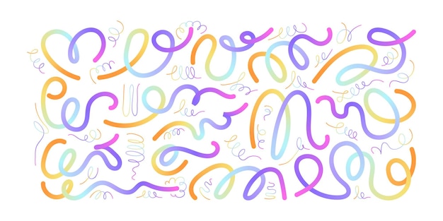 Pastel modern art with hand drawn wavy lines and scribble futuristic sketches with vibrant colors